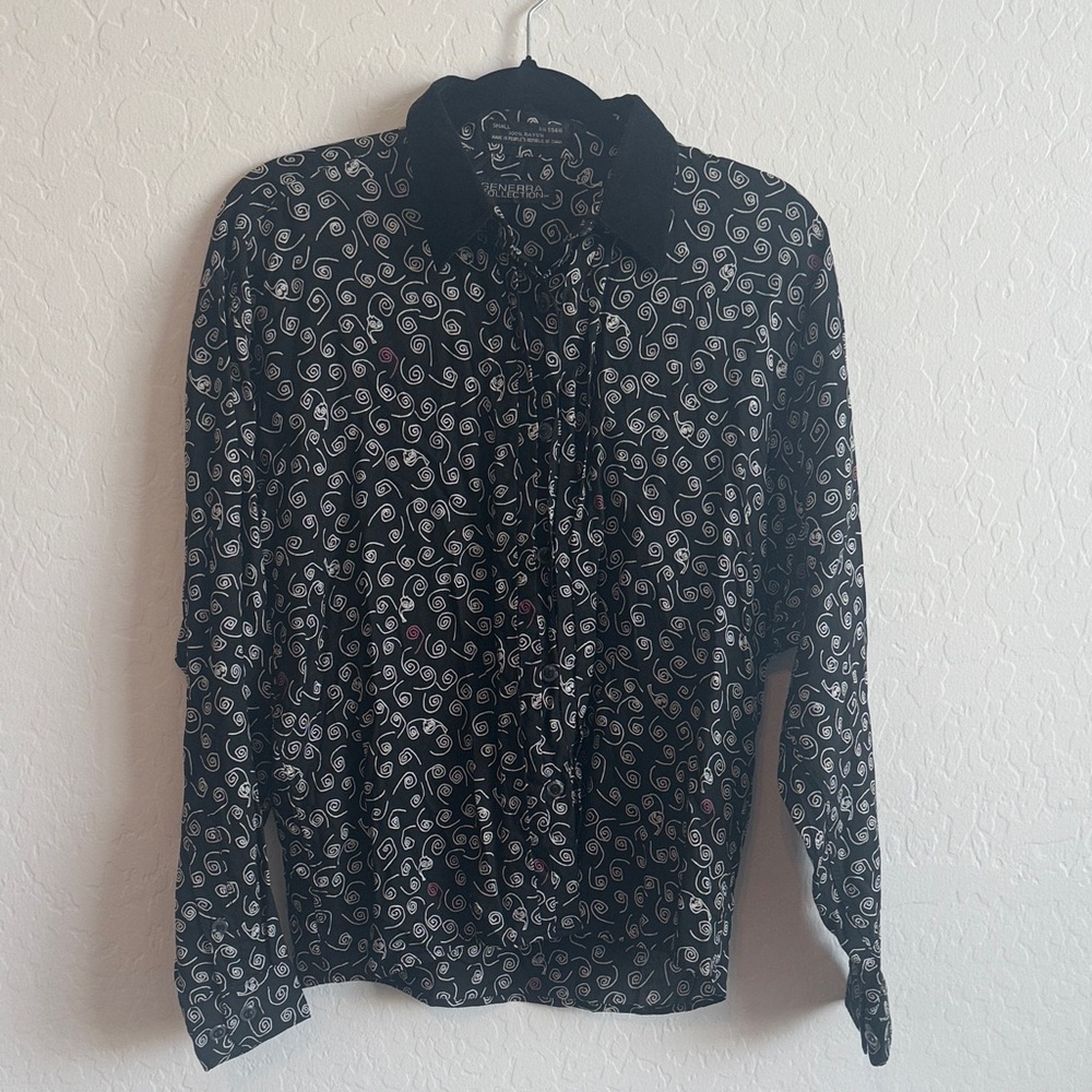 Vintage 1980s Generra Collection Black, White and Red Swirl Shirt